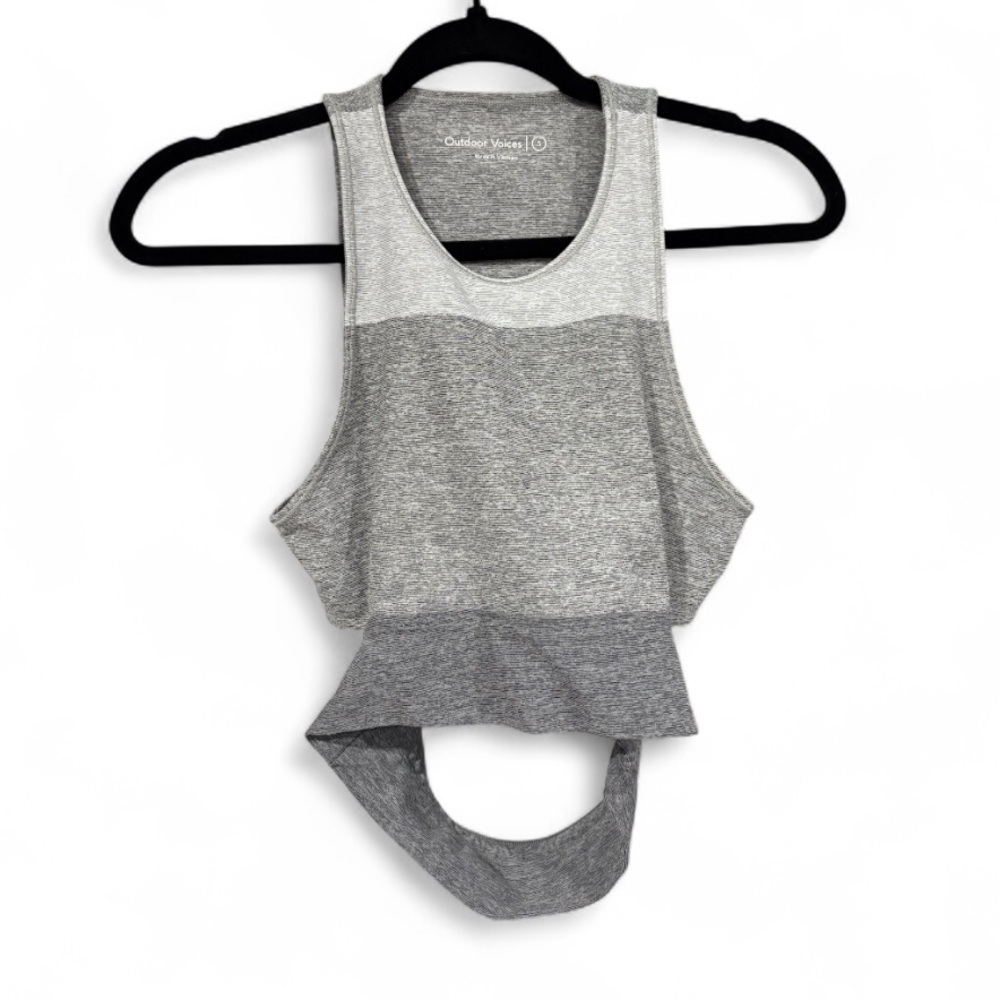 Outdoor Voices Gray Colorblock Cutout Back Crop Tank Top Small‎ Activewear